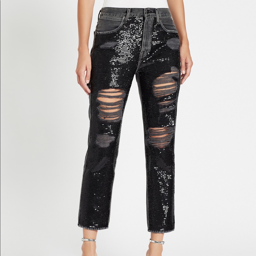 Frame basque sequin jeans straight leg high waisted size 25
